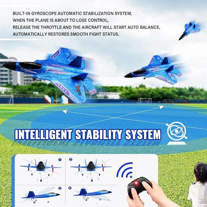Blue RC Plane for Kids Upgrade F-22 Raptor Fighter RC Airplane Remote Control Airplane Toys 2.4 GHZ Smart 6-axis Gyro Stabilizer RTF RC Jet Aircraft Easy to Fly Outdoor Toy RC Glider for Beginners