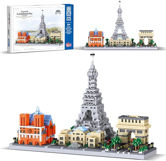 2462PCS Paris Skyline Micro Mini Blocks Architecture Building Set Model Kit with The Louvre and Eiffel Tower(Not Compatible with Lego Architecture Sets and Hard)Creative Decor Collection or Prensent