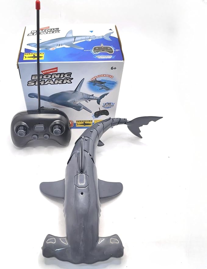 Beach and Summer Pool Remote Control Shark Boat Bath Toy RC Submarine Robo Shark Model Realistic Wiggle-Tail Electric Fish Hammerhead and Dusky Sharks Kids Gift Pool Toy for Ages 6–12 (Gray)