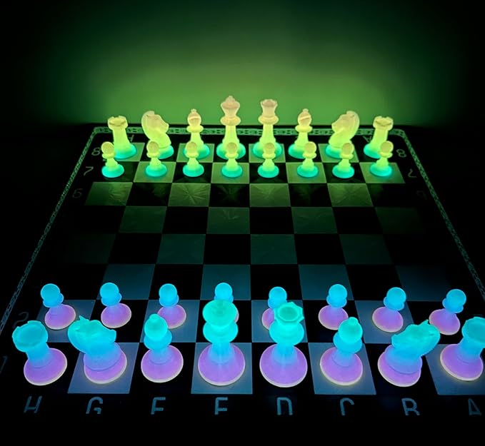 Dam Merch's LED Illuminated Glow in The Dark Chess Set - Made in USA (Regulation Dualing Rainbow)