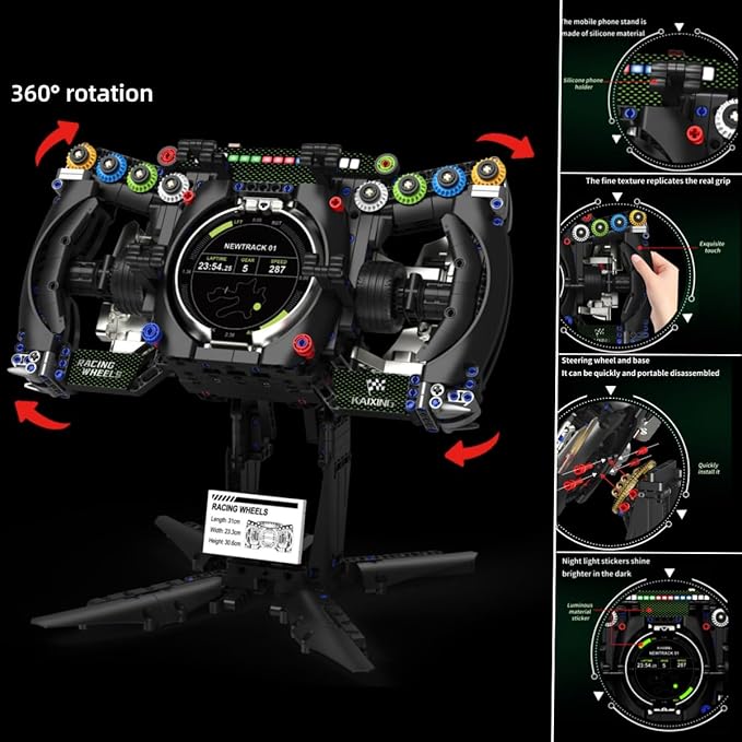 Racing Simulator Steering Wheel Building SetFormula Racing Steering Wheel Toy with Display Stand &amp 360 ° RotatingCompatible with lego Car KitHome Office Decor Gift for Racing Lovers &amp Adult