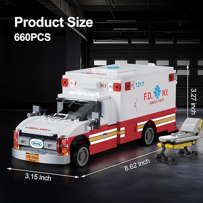 Ambulance Building Set Emergency Rescue Vehicle Model Kit Collectible Display Model for Adults &amp Teens 14+ Compatible with Lego Ambulance Set 660 PCS