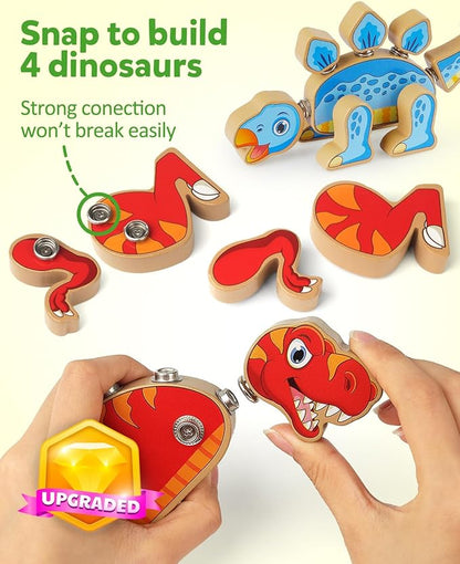 Coogam Dinosaur Snap Together Building Toys Wooden Take Apart Dinosaur Playset STEM Montessori Educational Fine Motor Skill Toy Gift for 3 4 5 Years Old Kids