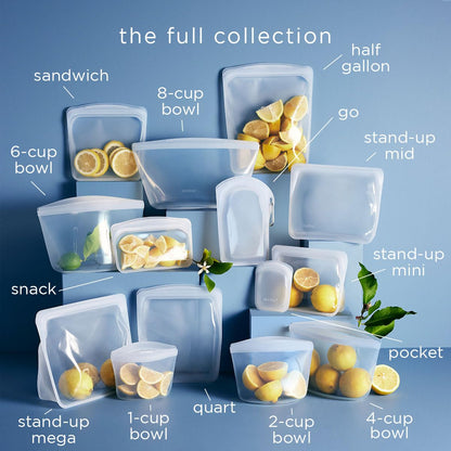 Stasher Premium Silicone Reusable Food Storage Bags, 4-Pack, Clear, Multi-Use Food Storage Bags, Lunch Bag, Travel Containers, BPA Free, Leak-free, Dishwasher-Safe, Eco-friendly