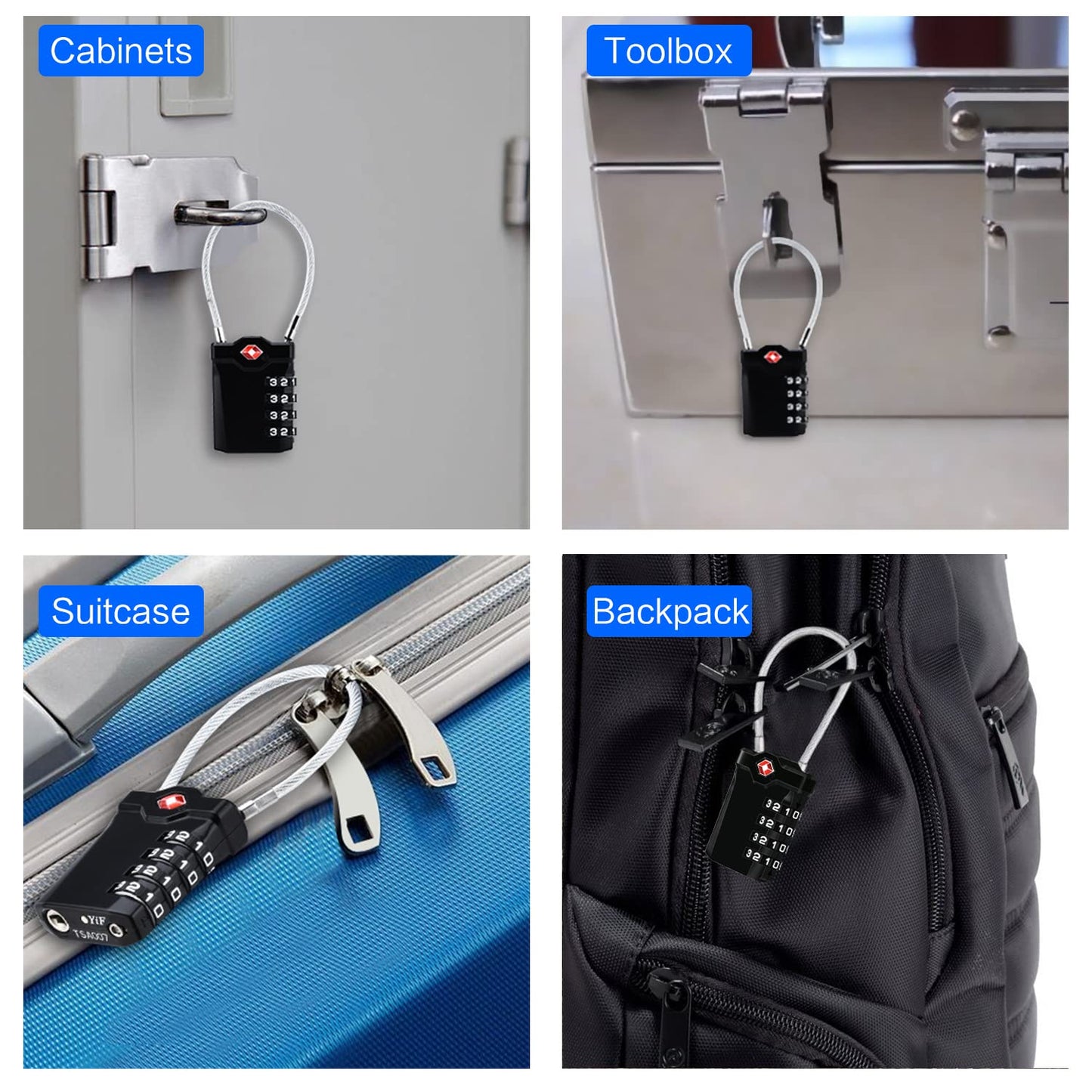 2 Packs TSA Luggage Locks with 14cm Flexible Cable, Diyife 4-Digit Combination Lock Security Padlock Travel Lock for Suitcase Luggage Backpack School or Gym Cabinet, etc. (Black & Sliver)