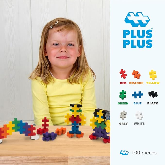 PLUS PLUS BIG - Open Play Set - 100 Piece - Basic Color Mix Construction Building Stem Toy Interlocking Large Puzzle Blocks for Toddlers and Preschool