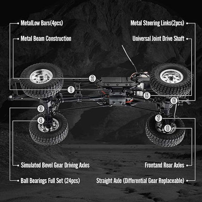 BEEZRC FMS 1/18 RC Crawler FCX18 Chevy K10 RC Truck RTR RC car Official Licensed Model Car 8km/h 4WD 900mAh Hobby RC Cars Remote Control Car with LED Lights Vehicle 4-Ch 2.4GHz Transmitter(Black)
