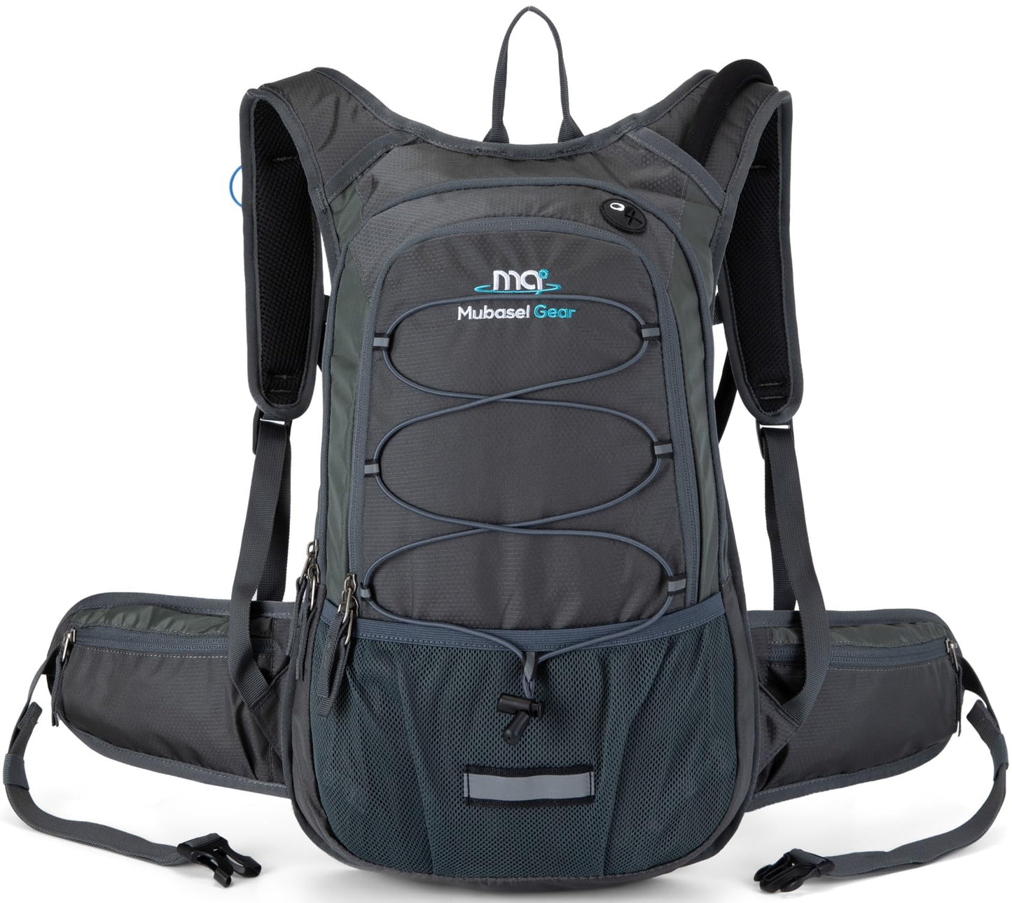 Insulated Hydration Backpack Pack with 2L BPA Free Bladder - Keeps Liquid Cool up to 5 Hours – for Running, Hiking, Cycling, Camping (Solid Grey)