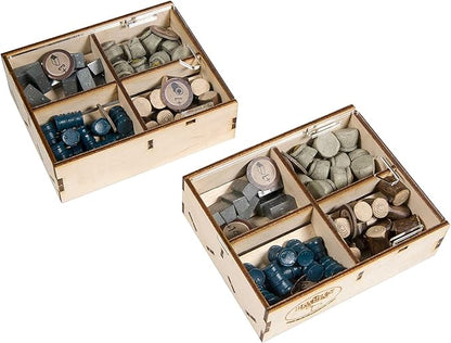 The Broken Token Game Organizer Compatible with Scythe - Wooden Game Organizing Box with Multiple Trays
