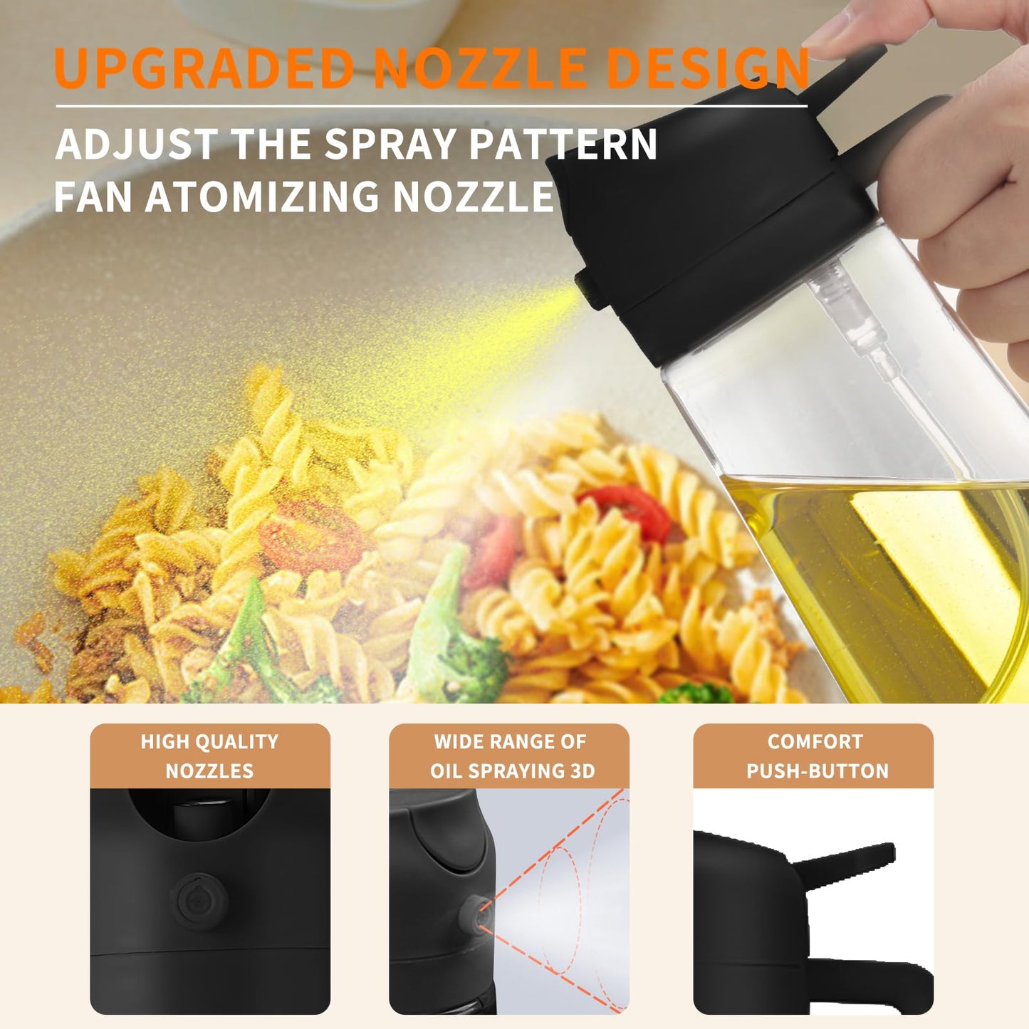 2-in-1 Oil Dispenser and Sprayer, Olive Oil Dispenser Bottle with Anti-Drip Spout, Oil Sprayer, For Salads, Air Fryer, Frying, Barbecue Green+Black 470ML/ 15.8fl.oz(2pcs)