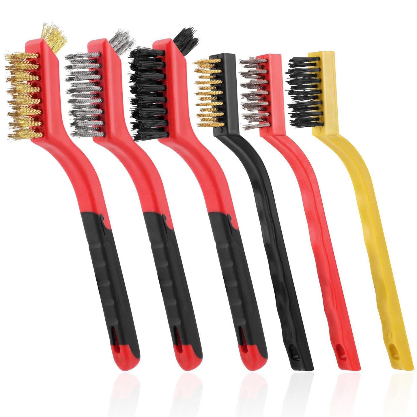 6 Pieces Wire Brushes Set, Small Metal Brass/Stainless Steel/Nylon Brushes for Cleaning Metal Rust and Paint Removal
