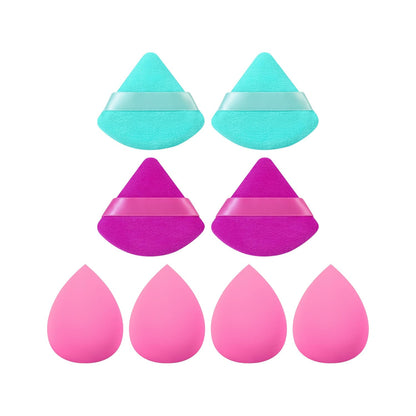 Freeman Puffs N' Stuff Powder Puffs + Liquid Sponges 8 Count Set, Makeup Blending Sponges For Liquid & Cream Foundation & Concealer, Triangle Powder Puff For Setting Powder, Vegan & Cruelty Free