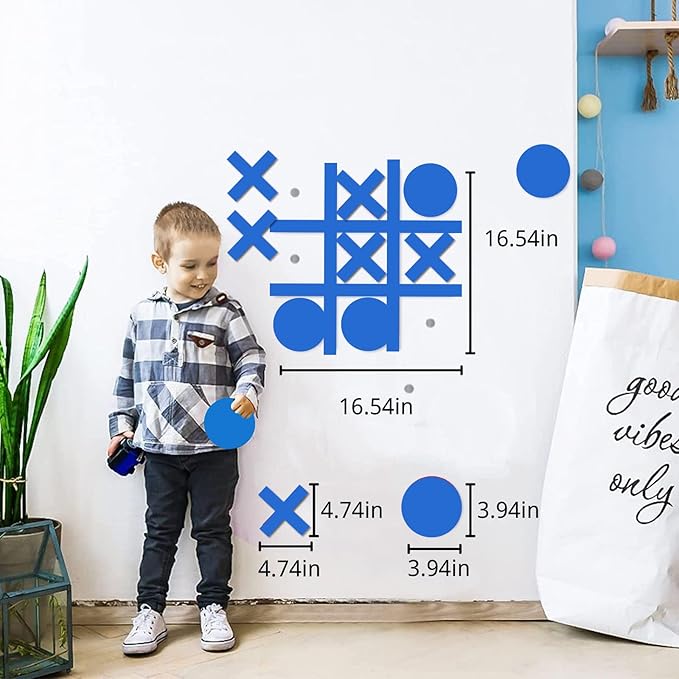 Magnetic Tic Tac Toe Wall-Mount GameGame Room DecorHallway DecorPlayroom DecorModern Wall Decals for Kids RoomClassroom&ampOfficesBest Gift for Family Friends (Blue)