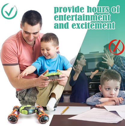Gesture Sensing RC Stunt Car - Remote &amp Hand-Controlled Drift Toy for Kids Ages 5-7 6-8 9 10 11 12 Year Old 4WD Double-Sided Driving with Lights &amp Music