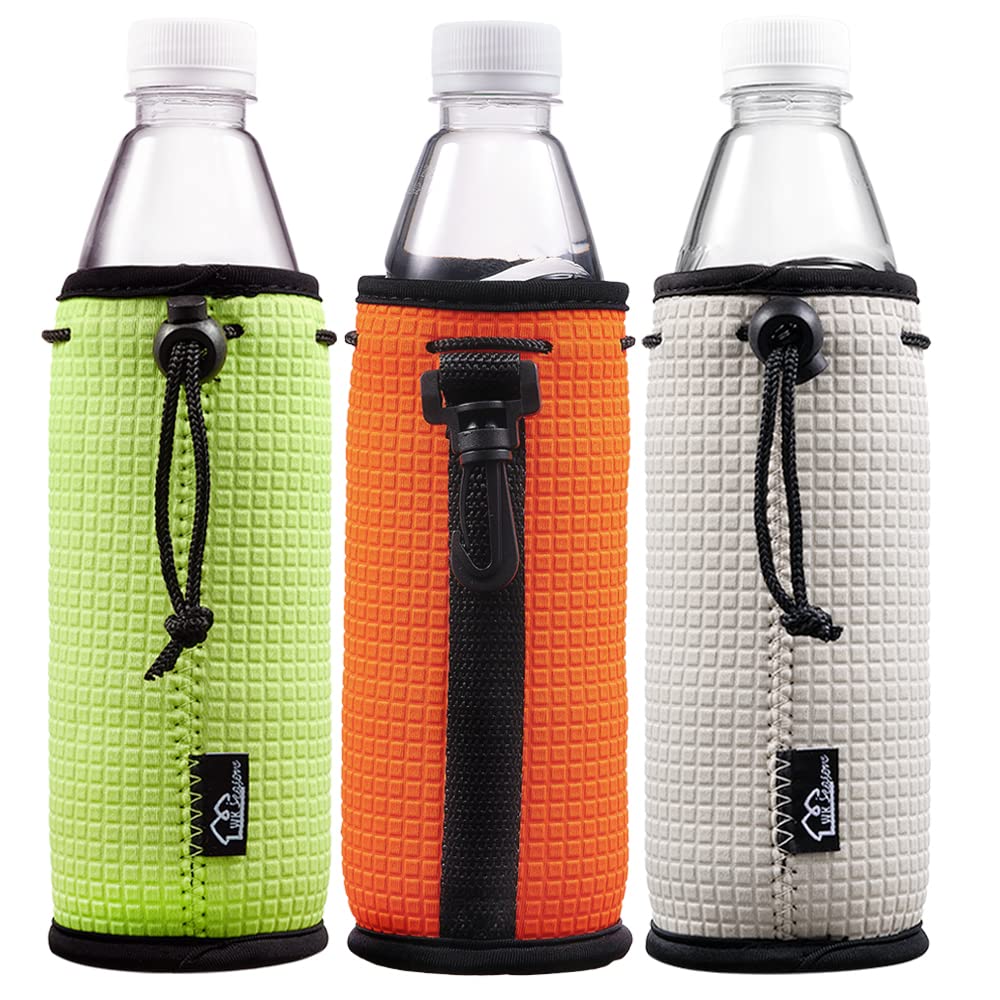 WKieason Neoprene Water Bottle Sleeves Insulators Beverage Bottle Can Sleeves Covers 16 17 18 oz Beer Bottle Sleeves Coolers Holder Non-slip Neoprene Bottle Coolier Sleeves (Neon Green/Orange/Grey)