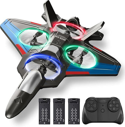 RC Planes with 3 Batteries for Kids Adults Foam Remote Control Airplane Jet Helicopter Drone Toys for Kids Adults 8-12 12-16 Remote Control Plane Airplane Toys with Led Lights