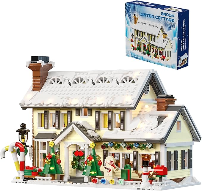 Winter Christmas Holiday House Building Set Holiday Village Blocks Christmas House Gifts for Adults and Teen (1431pcs)