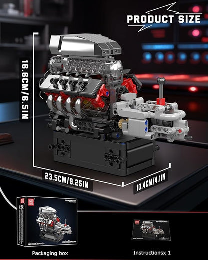 Mould King 10225 V8 Engine Model kit That Runs- Build Your Own STEM V8 Model Engine with Transmission 8-Cylinder Car Engine kit Building Engineering Toys for Adults Collections (855+PCS)