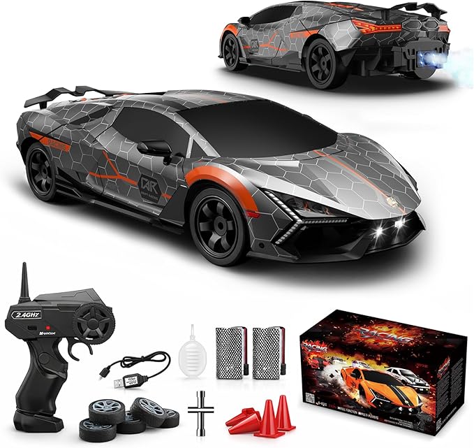 RC Drift Car 1:16 Remote Control Car 2.4Ghz High Speed RC Cars 4WD Racing Sport Toy Cars with LED Lights Spray Drifting Tires 2 Batteries for Kids Boys Girls Adults Birthday Christmas