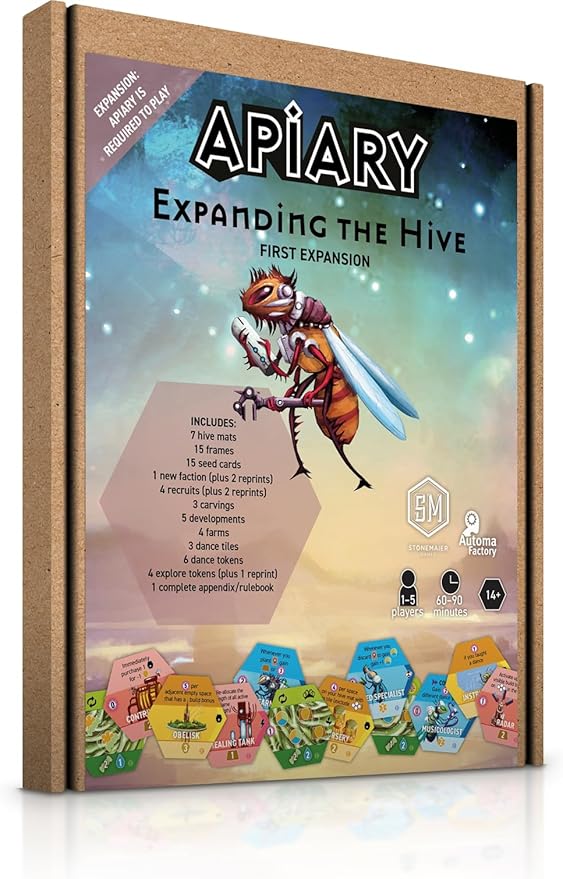 Stonemaier Games: Apiary: Expanding The Hive Expansion | New Unique Frames Additional Tiles and More! | Add to Apiary - A Strategy Board Game About Bees in Space | 1-5 Players 90 Mins Ages 14+