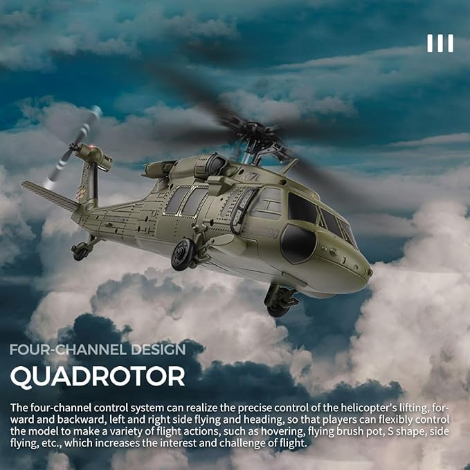 K170 UH60L RC Helicopter Remote Controlled Helicopter for Adults Beginners 2.4G 4CH RC Plane 6-Axis Gyroscope Altitude Hovering Military Aircraft Aileronles (3 Batteries)