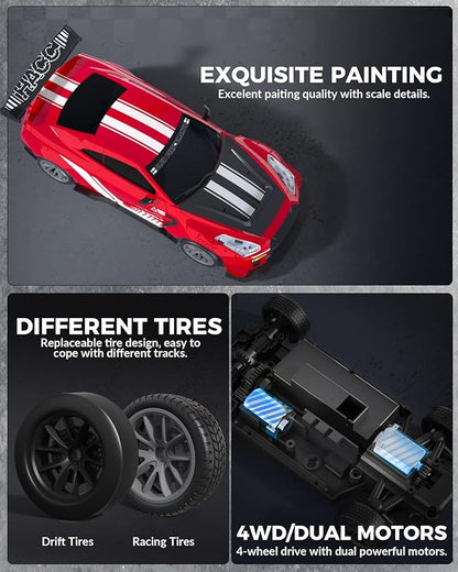 RACENT RC Drift Car 1:20 Scale Remote Control Car with LED Lights 2.4GHz 20KM/H 4WD High Speed RC Vehicle Racing &amp Drifting Tires Two Batteries Toy Idea Gift for Adults Boys Girls and Kids (R