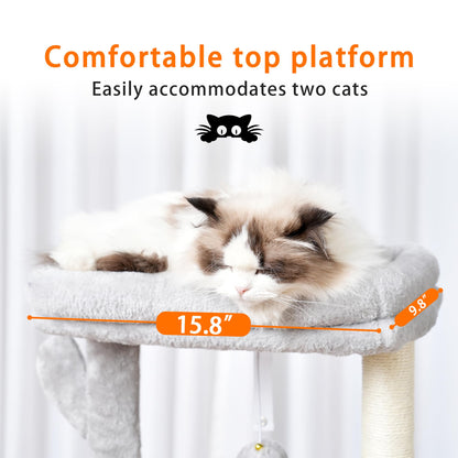 Heybly Cat Tree, 39.4 Inches Tower Condo with Scratching Post, Cat Tower for Indoor Cats, Fully Wrapped Sisal Pole, Soft Platform, 2 Baskets and Dangling Toy, Light Gray HCT006SW