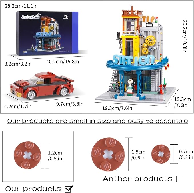 1859PCS City Serving Station Mini Building Blocks Toys not Compatible with Lego citys SizeCreative Street and Cars View Architecture Building SetsPerfect Choice for 14+ Boys Girls or Adults