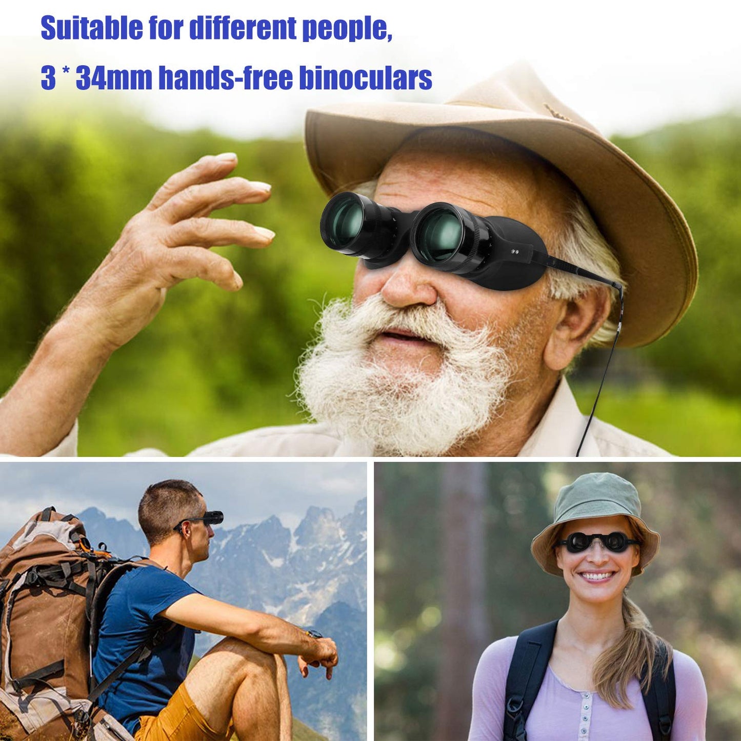 Professional Hands-Free Binocular Glasses for Fishing, Bird Watching, Sports, Concerts, Theater, Opera, TV, Sight Seeing, Hands-Free Opera Glasses for Adults (Green Film Optics)-Upgraded
