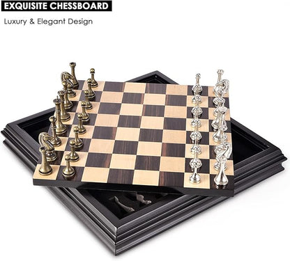 AMEROUS 12.5 inches Wooden Chess Set with Metal Chess PiecesClassic Board Game w/ 2.5'' King/Storage for Chessmen/Instructions Chess Sets for Adults Kids Beginner