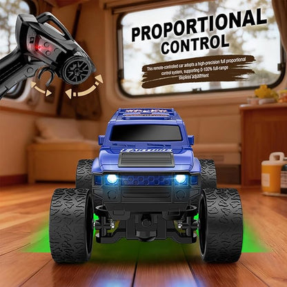 1:64 Scale Mini RC Crawler with Gyro Full Proportional RTR 2.4Ghz Remote Control Truck with RGB Lights (E88-Blue)