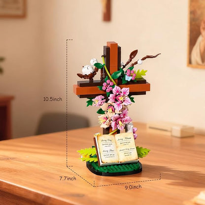 Jesus Cross Flower Building Set Religious Cross Collectibles Compatible with Lego Jesus Catholic Building Toys Easter Christian Birthday Gifts for Mothers Women or Adults (568 PCS)