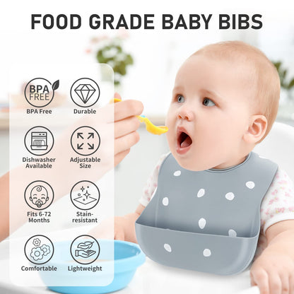 ME.FAN Silicone Baby Bibs for Babies & Toddlers | Adjustable Silicone Bibs Set of 2