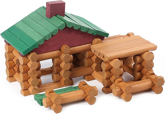 Wondertoys 90 Pieces Classic Wood Cabin Logs Set Building Log Toy for Children Farm House Construction Educational Toys for 3 4 5 6 Years Old