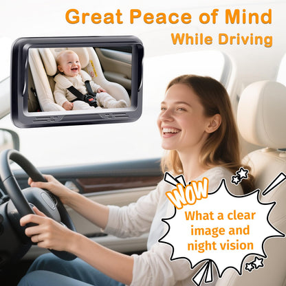 Rohent Baby Car Camera HD 1080P - Rear-Facing Infant Monitor with Night Vision Car Camera for Baby 150° Wide-Angle Lens Anti-Glare Screen Easy Install 360° Adjustable Display