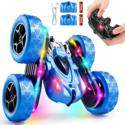 Remote Control Stunt Car 4WD 360° Flip Double‑Sided RC Cars LED Light Bar USB‑C Modular Battery 2.4 GHz Outdoor Beach Toy for Boys 6‑12 Years Old Birthday &amp Christmas Kids Gift Blue