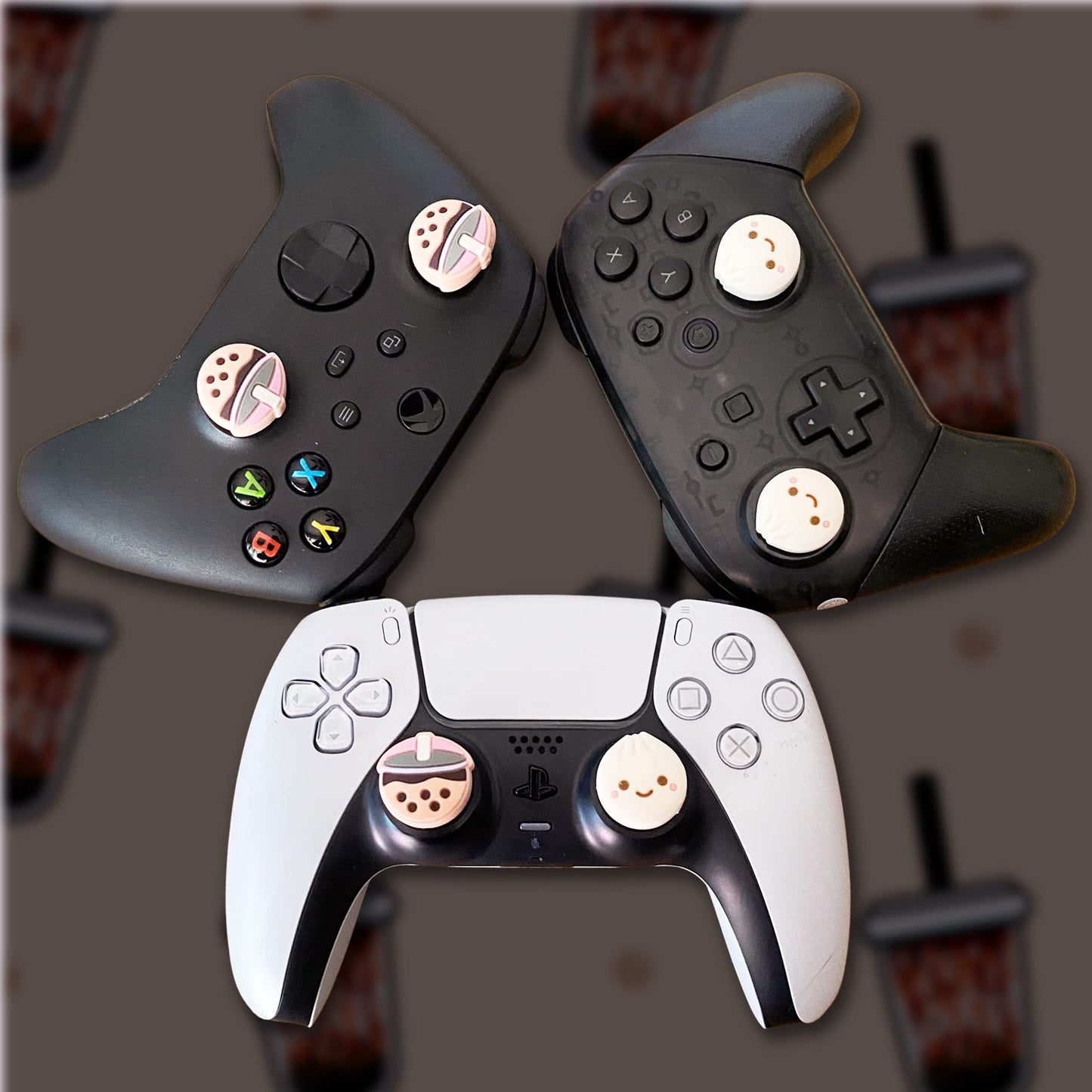 BelugaDesign Boba Dumpling Thumb Grips | Kawaii Cute Cutecore Pastel Button Caps | Compatible with Sony PlayStation PS5 PS4 Xbox Nintendo Switch Pro Controllers (Does not fit Joycons)