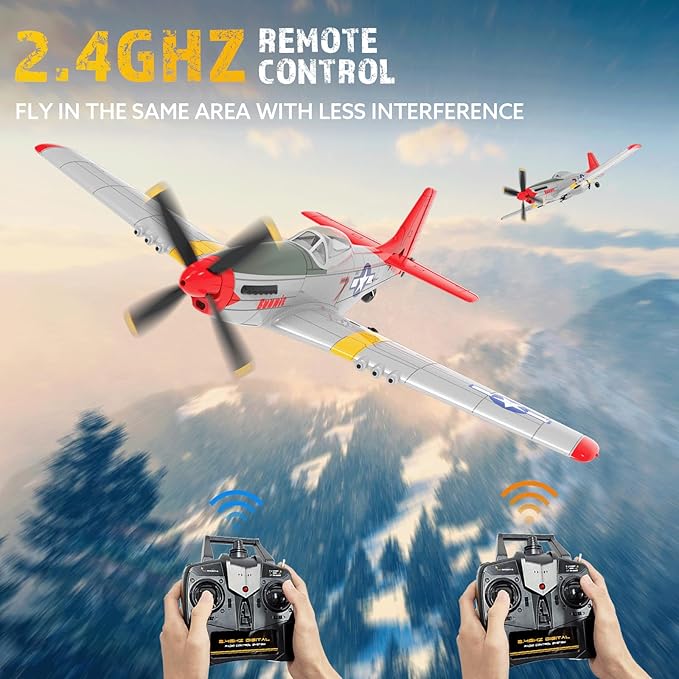 4-Channel RC Plane P51 Mustang - Ready to Fly RC Airplane with X-Pilot Stabilization - Remote Control Airplane for Adults One-Key Aerobatics 2.4GHz 6-Axis Gyro
