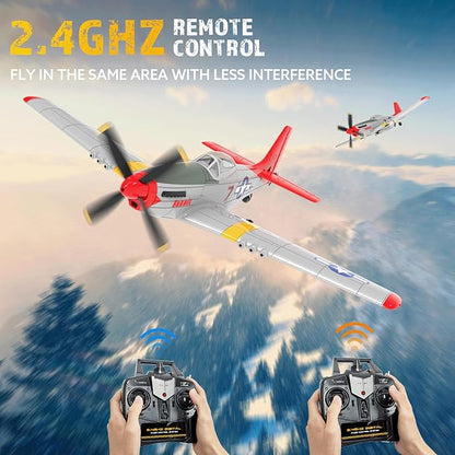 4-Channel RC Plane P51 Mustang - Ready to Fly RC Airplane with X-Pilot Stabilization - Remote Control Airplane for Adults One-Key Aerobatics 2.4GHz 6-Axis Gyro