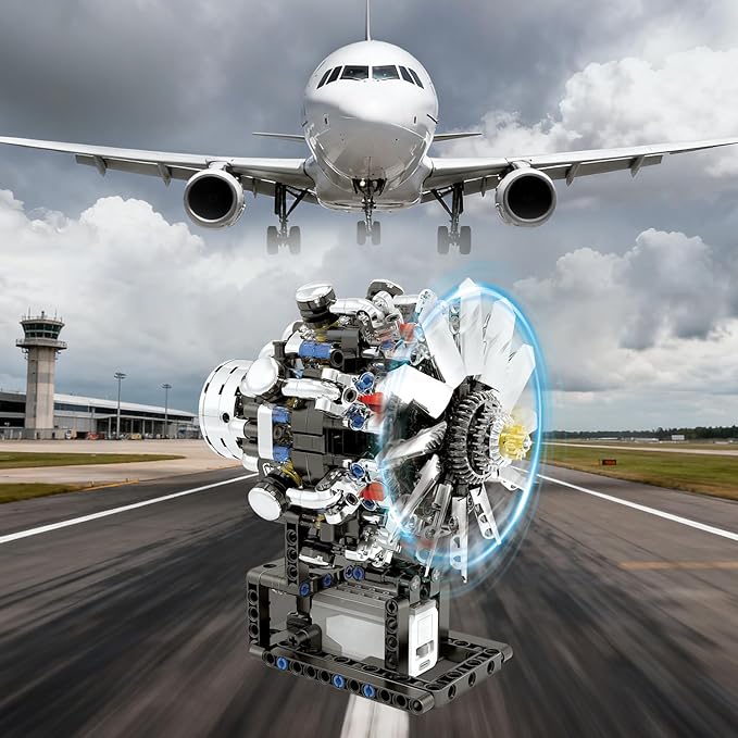 Turbojet Engine Building Set Aircraft Engine Model kit That Run Build Your Own Mini Aircraft Model Engine Kit with Motor STEM Mechanical Physical Science Educational Toys for Kids Adults (558 PCS)