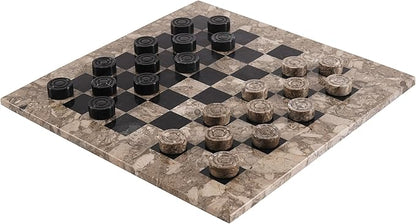 Marble Checkers Board Game 15 Inches Oceanic and Black Handmade 2-Player Tournament Checker Set Board Game Set – Elegant Holiday