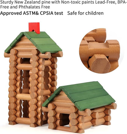 Wondertoys 530 Pcs Wooden Logs Set Ages 3+ Classic Building Log Toys for Kids Creative Construction Engineering Educational Gifts