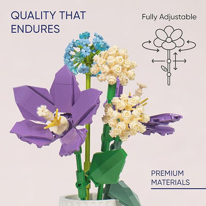 Flower Building Set 880 PCS Building Sets for Adults Botanical Flower Kit Building Block Set Flower Bouquet DIY Gift No Vase Included