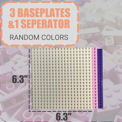 1000 Pieces Classic Building Bricks Classic Stackable Base Plates 3 6.3 x 6.3 White Pink and Purple Base Plates Compatible with All Major Brands Toys for Ages 6-7-8-13 Girls