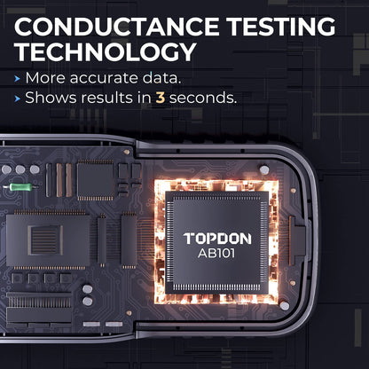 TOPDON AB101 Car Battery Tester 12V Car Battery Load Tester on Cranking Charging Systems, 100-2000 CCA Automotive Alternator Analyzer for Cars/SUVs/Light Trucks with Flooded AGM Gel Types