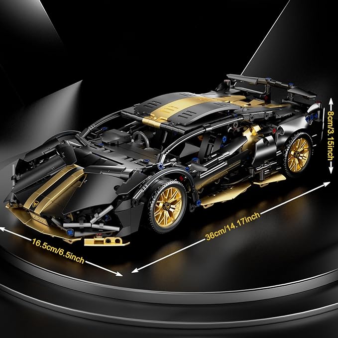Sport Car Building Block Sets for Adults1:14 Technical Race Car with LED Collectible Model Scale Engineering Toys Gifts for Boys Men Teens Black Supercar Fans 8+ 8-12 12-16 13 14 14+
