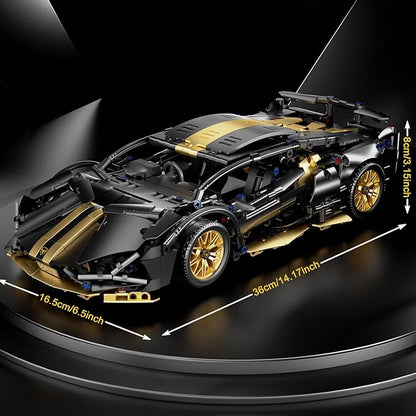 Sport Car Building Block Sets for Adults1:14 Technical Race Car with LED Collectible Model Scale Engineering Toys Gifts for Boys Men Teens Black Supercar Fans 8+ 8-12 12-16 13 14 14+