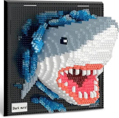 Shark Animal 3D Wall Art Micro Mini Building Blocks Set for Adults Unique Home Wall Decor or Table Display No Compatible with Lego Ideal Birthday Christmas Toy Gift for Teens (2166 PCS)