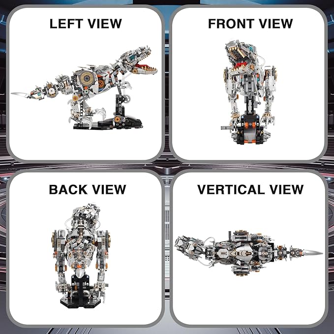 Mechanical Dinosaur Building Blocks Linkage Kit Jurassic Animal Tyrannosaurus Rex Model with Lighting &amp Display Stand STEM Toy DIY Desktop Ornament for Kids Ages 12+ Birthday Gift Idea