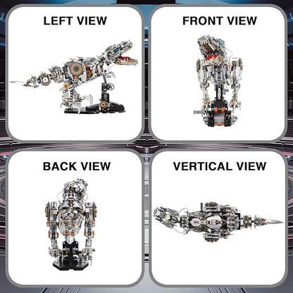 Mechanical Dinosaur Building Blocks Linkage Kit Jurassic Animal Tyrannosaurus Rex Model with Lighting &amp Display Stand STEM Toy DIY Desktop Ornament for Kids Ages 12+ Birthday Gift Idea